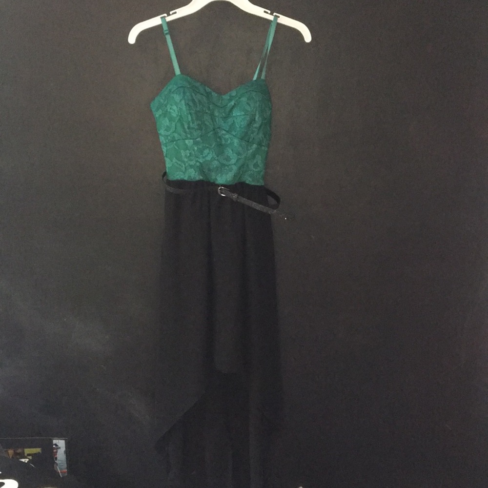 Green And Black High Low Dress